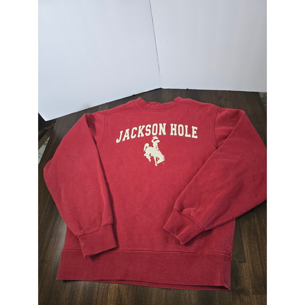 BAC Jackson Hole Wyoming Sweatshirt Mens Small Red Bucking Bronco Graphic Crew